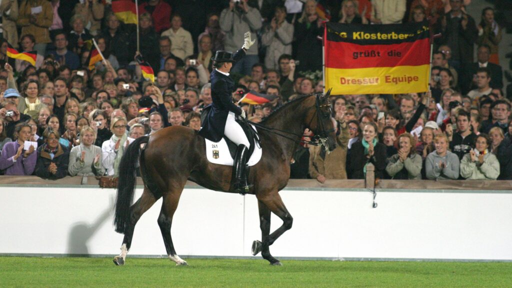 Pferd und Reiterin Publikum